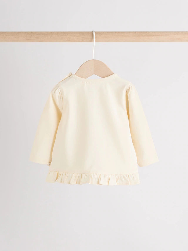 |BabyGirl| Conjunto De Blusa e Leggings De Manga Comprida Com Listras Creme Bunny Baby