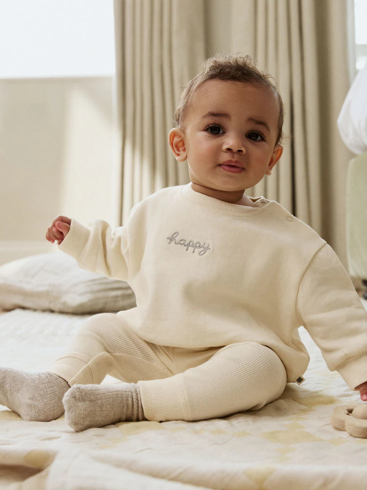 |BabyGirl| Conjunto De Suéter e Leggings Creme Para Bebê, 2 Peças (0 meses a 2 anos)