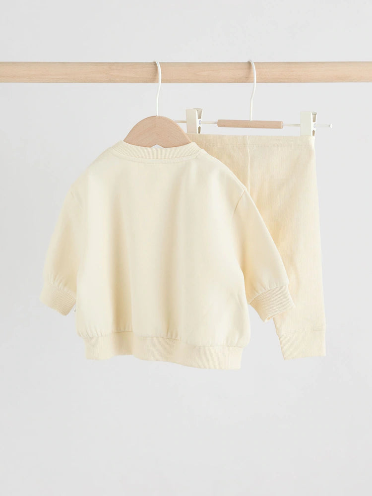 |BabyGirl| Conjunto De Suéter e Leggings Creme Para Bebê, 2 Peças (0 meses a 2 anos)
