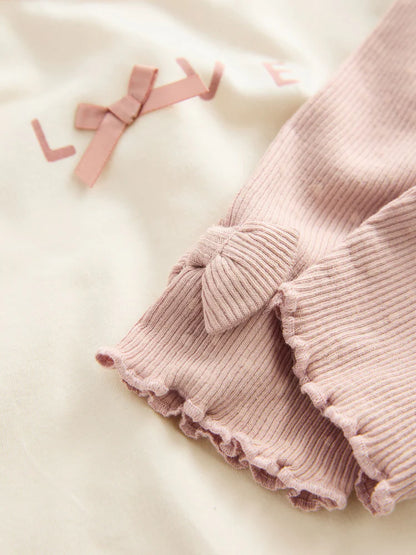 |BabyGirl| Conjunto De 3 Peças De Colete, Blusa e Leggings De Pele Rosa/Creme Para Bebê (0 meses a 2 anos)