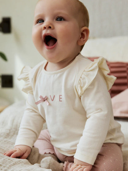 |BabyGirl| Conjunto De 3 Peças De Colete, Blusa e Leggings De Pele Rosa/Creme Para Bebê (0 meses a 2 anos)