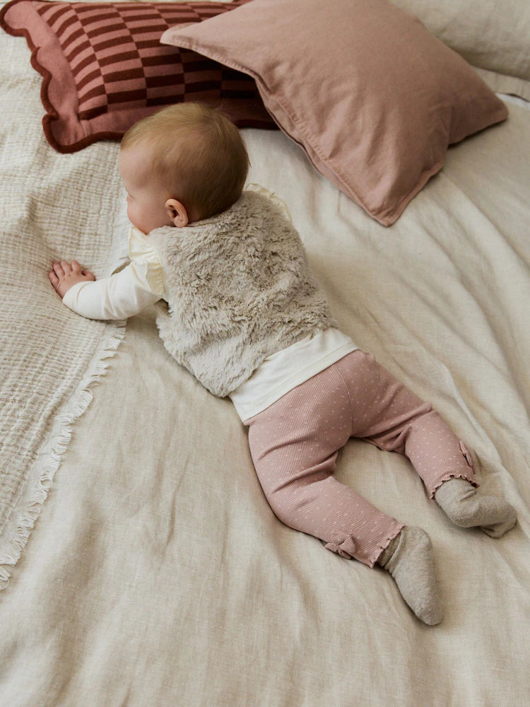 |BabyGirl| Conjunto De 3 Peças De Colete, Blusa e Leggings De Pele Rosa/Creme Para Bebê (0 meses a 2 anos)