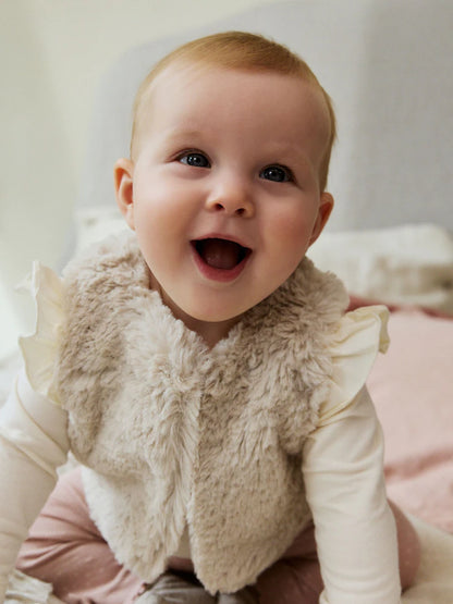 |BabyGirl| Conjunto De 3 Peças De Colete, Blusa e Leggings De Pele Rosa/Creme Para Bebê (0 meses a 2 anos)