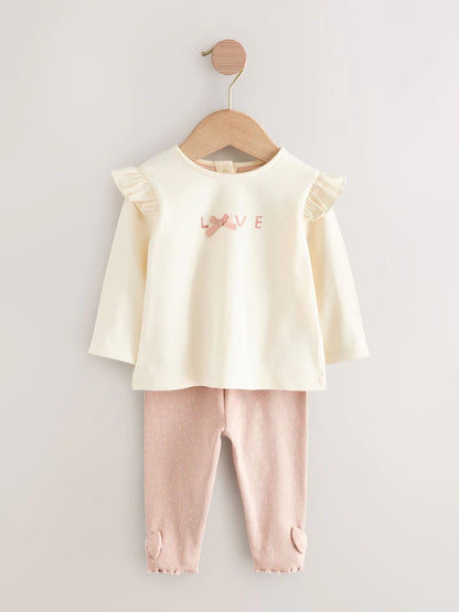 |BabyGirl| Conjunto De 3 Peças De Colete, Blusa e Leggings De Pele Rosa/Creme Para Bebê (0 meses a 2 anos)