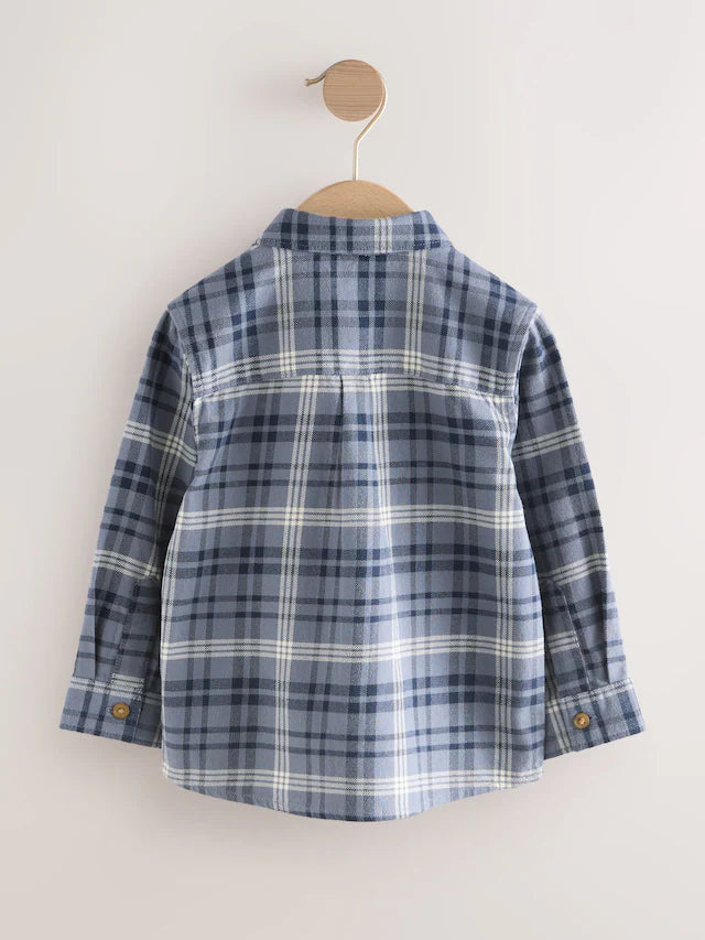 |Boy| Camisa Xadrez De Manga Comprida Com Estampa De Urso Azul (3 meses a 7 anos)