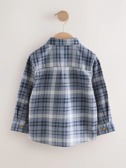 |Boy| Camisa Xadrez De Manga Comprida Com Estampa De Urso Azul (3 meses a 7 anos)