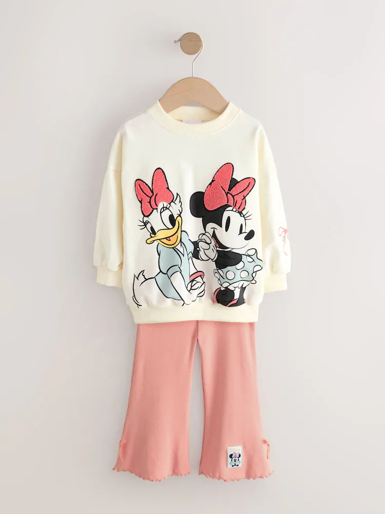 |Girl| Conjunto De Blusa e Calça Flare Manga Longa Disney Minnie Mouse e Daisy Duck Em Branco cru (3 meses a 7 anos)