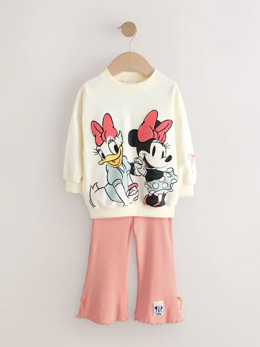 |Girl| Conjunto De Blusa e Calça Flare Manga Longa Disney Minnie Mouse e Daisy Duck Em Branco cru (3 meses a 7 anos)