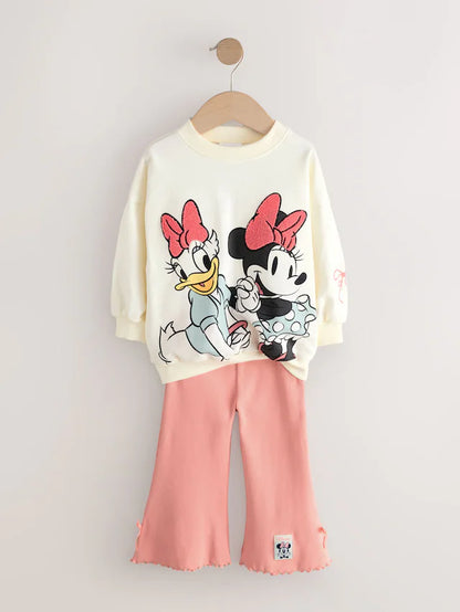 |Girl| Conjunto De Blusa e Calça Flare Manga Longa Disney Minnie Mouse e Daisy Duck Em Branco cru (3 meses a 7 anos)