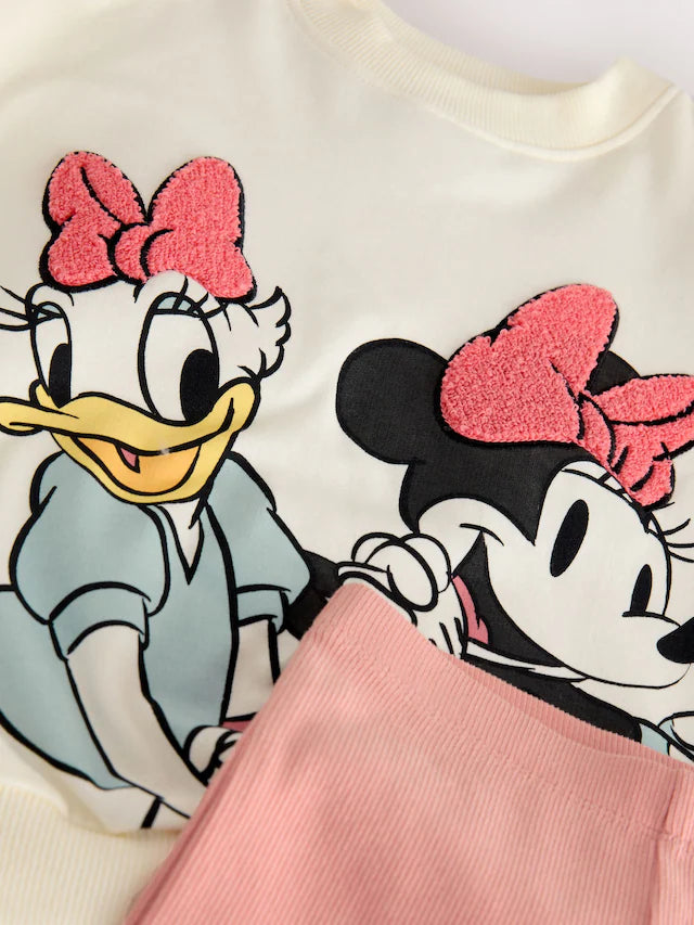 |Girl| Conjunto De Blusa e Calça Flare Manga Longa Disney Minnie Mouse e Daisy Duck Em Branco cru (3 meses a 7 anos)