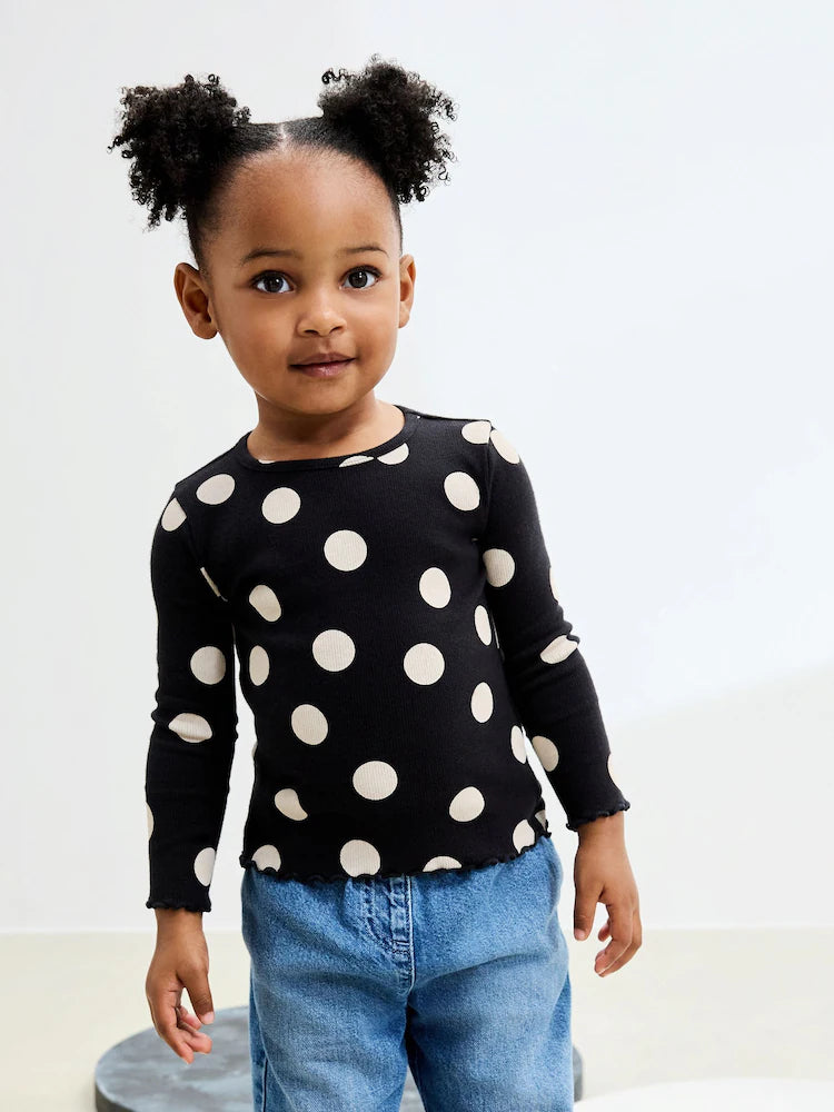 |Girl| Camiseta De Manga Comprida Com Nervuras Pretas e Brancas (3 meses a 7 anos)