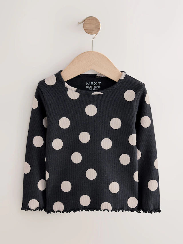 |Girl| Camiseta De Manga Comprida Com Nervuras Pretas e Brancas (3 meses a 7 anos)