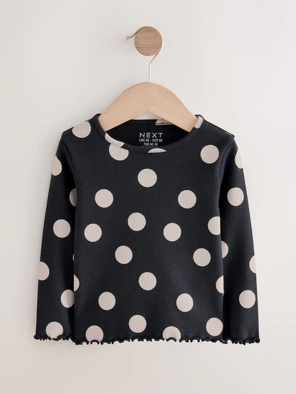 |Girl| Camiseta De Manga Comprida Com Nervuras Pretas e Brancas (3 meses a 7 anos)