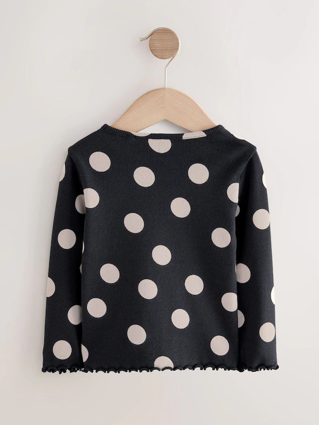 |Girl| Camiseta De Manga Comprida Com Nervuras Pretas e Brancas (3 meses a 7 anos)