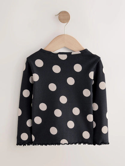 |Girl| Camiseta De Manga Comprida Com Nervuras Pretas e Brancas (3 meses a 7 anos)