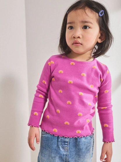 |Girl| Camiseta De Manga Comprida Com Nervuras Arco-íris Roxa (3 meses a 7 anos)