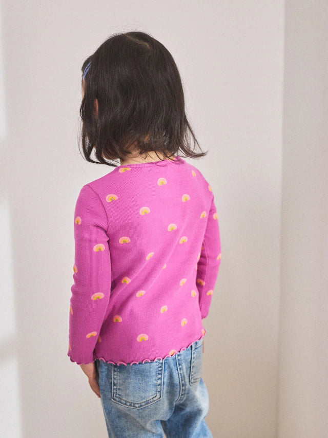 |Girl| Camiseta De Manga Comprida Com Nervuras Arco-íris Roxa (3 meses a 7 anos)