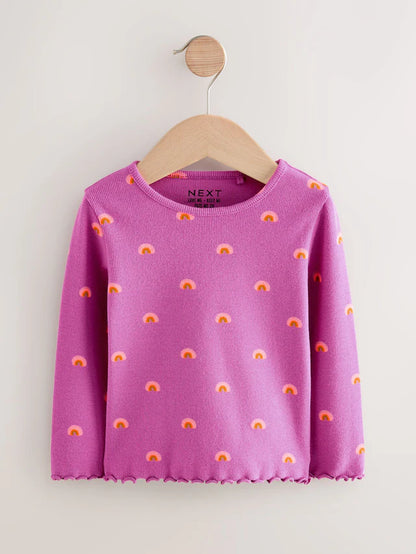 |Girl| Camiseta De Manga Comprida Com Nervuras Arco-íris Roxa (3 meses a 7 anos)