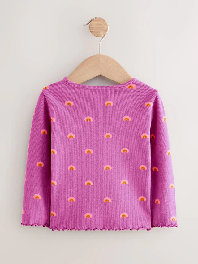 |Girl| Camiseta De Manga Comprida Com Nervuras Arco-íris Roxa (3 meses a 7 anos)