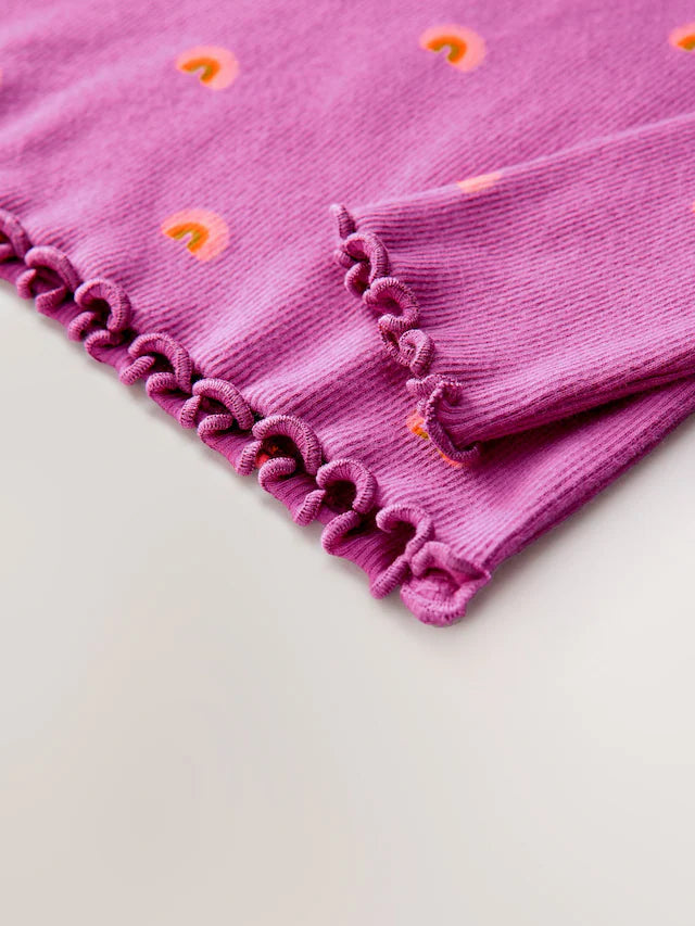 |Girl| Camiseta De Manga Comprida Com Nervuras Arco-íris Roxa (3 meses a 7 anos)