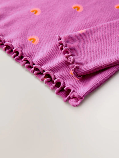 |Girl| Camiseta De Manga Comprida Com Nervuras Arco-íris Roxa (3 meses a 7 anos)