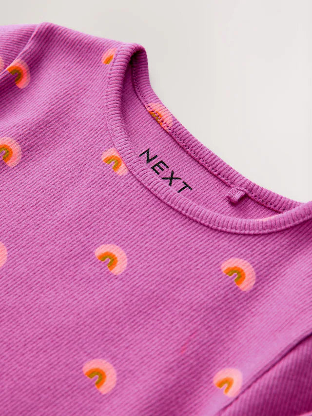|Girl| Camiseta De Manga Comprida Com Nervuras Arco-íris Roxa (3 meses a 7 anos)