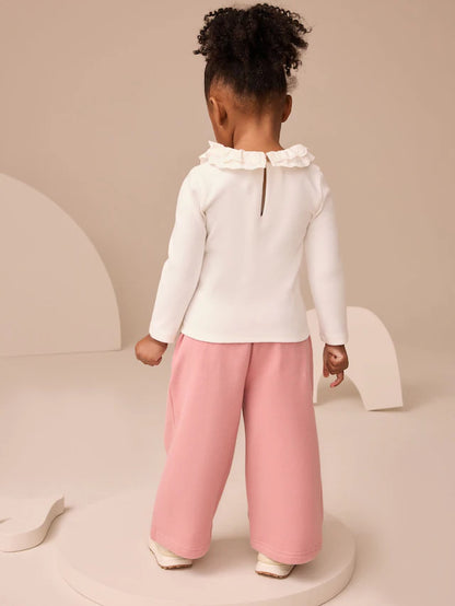 |Girl| Blusa Branca De Manga Comprida Com Gola (3 meses a 7 anos)