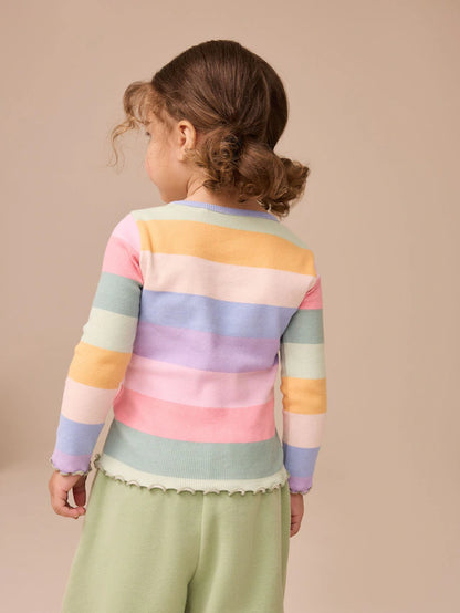 |Girl| Camiseta De Manga Comprida Com Nervuras Arco-íris (3 meses a 7 anos)