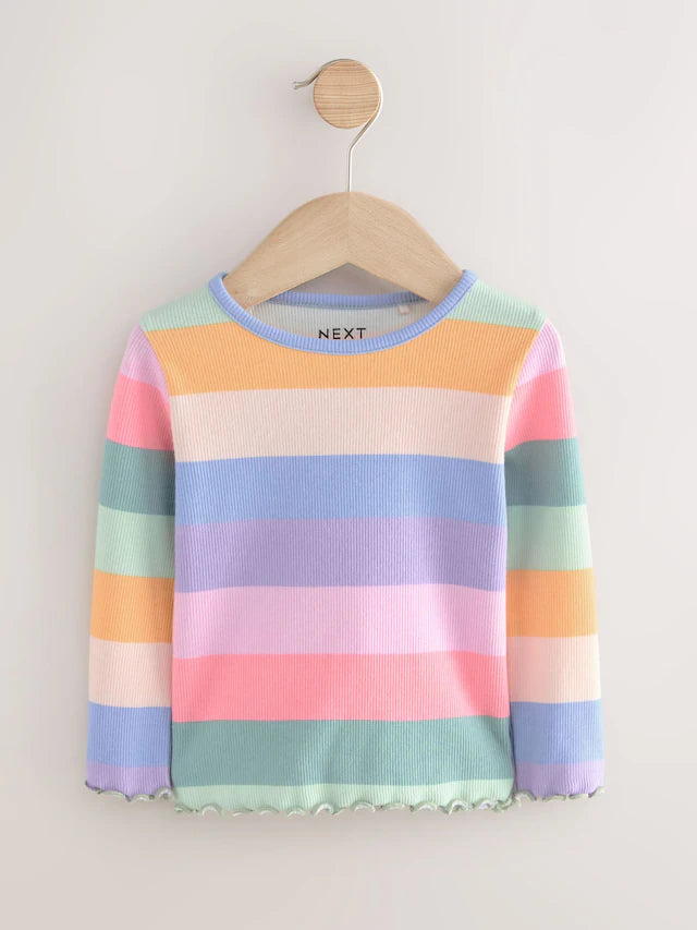 |Girl| Camiseta De Manga Comprida Com Nervuras Arco-íris (3 meses a 7 anos)