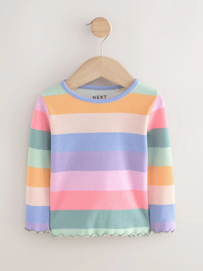 |Girl| Camiseta De Manga Comprida Com Nervuras Arco-íris (3 meses a 7 anos)