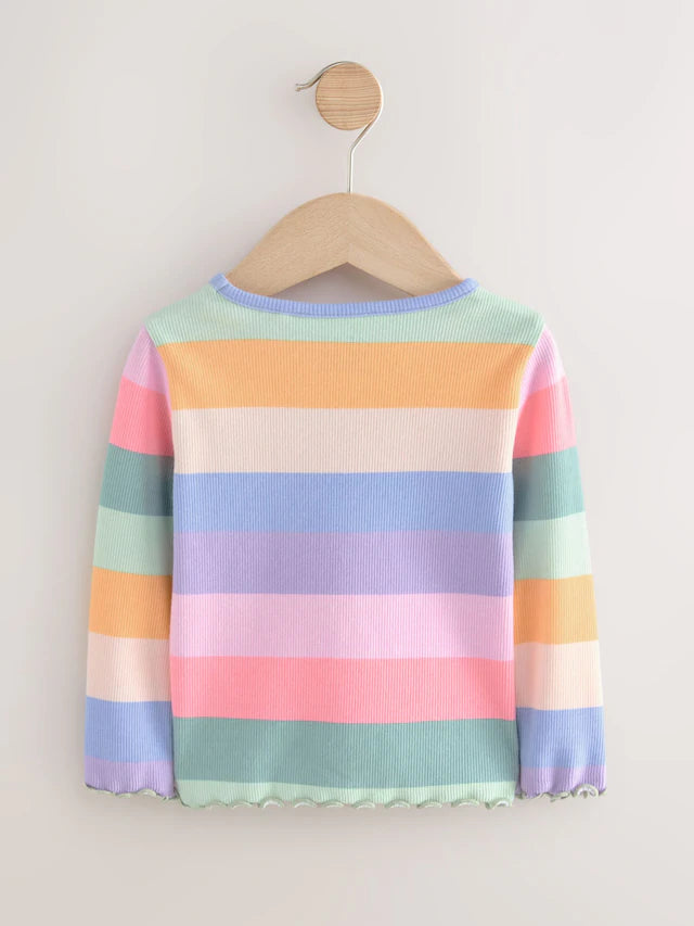 |Girl| Camiseta De Manga Comprida Com Nervuras Arco-íris (3 meses a 7 anos)