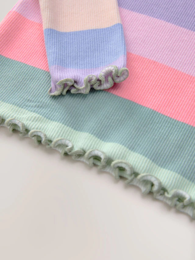 |Girl| Camiseta De Manga Comprida Com Nervuras Arco-íris (3 meses a 7 anos)