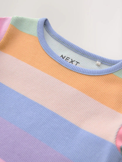 |Girl| Camiseta De Manga Comprida Com Nervuras Arco-íris (3 meses a 7 anos)