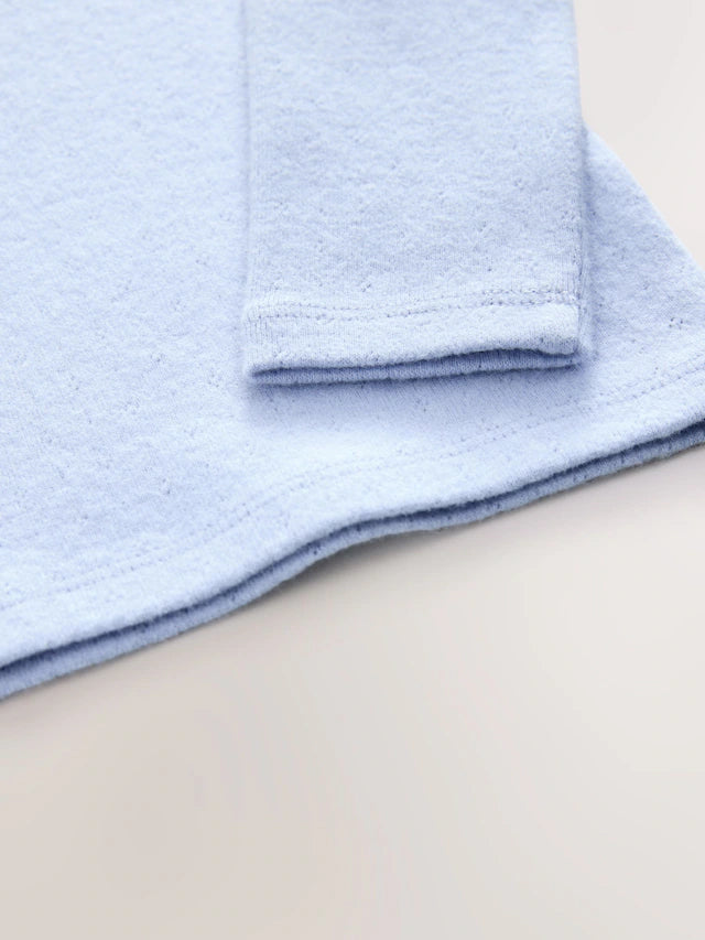 |Girl| Camiseta Pointelle Azul Manga Longa (3 meses a 7 anos)