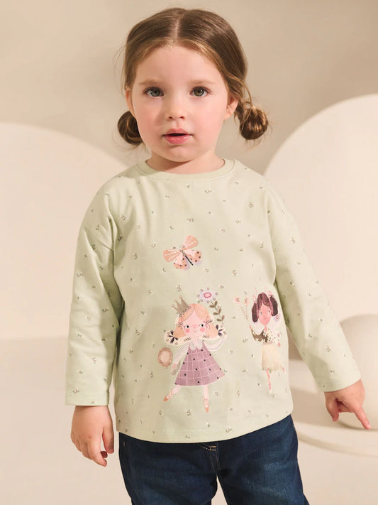 |Girl| Camiseta Manga Comprida Green Fairy (3 meses a 7 anos)