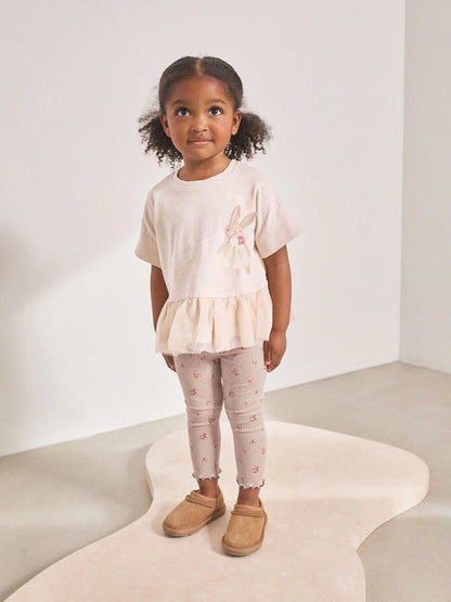 |Girl| Conjunto De Blusa e Leggings De Manga Curta Com Estampa De Coelho Rosa Claro (3 meses a 7 anos)