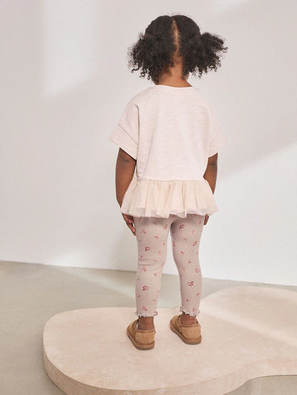 |Girl| Conjunto De Blusa e Leggings De Manga Curta Com Estampa De Coelho Rosa Claro (3 meses a 7 anos)