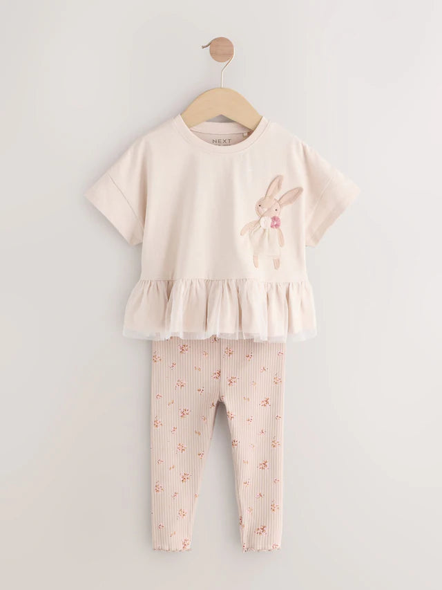 |Girl| Conjunto De Blusa e Leggings De Manga Curta Com Estampa De Coelho Rosa Claro (3 meses a 7 anos)