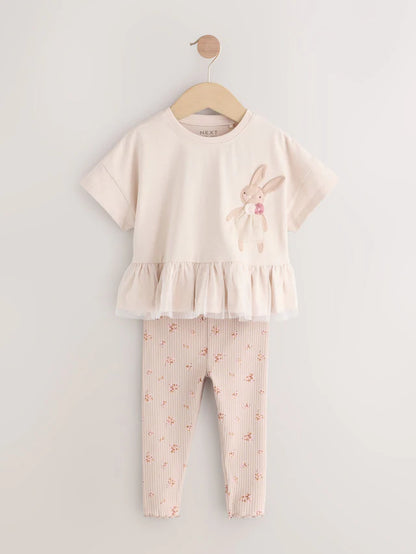 |Girl| Conjunto De Blusa e Leggings De Manga Curta Com Estampa De Coelho Rosa Claro (3 meses a 7 anos)