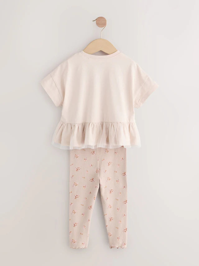|Girl| Conjunto De Blusa e Leggings De Manga Curta Com Estampa De Coelho Rosa Claro (3 meses a 7 anos)