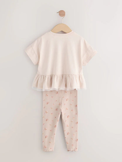 |Girl| Conjunto De Blusa e Leggings De Manga Curta Com Estampa De Coelho Rosa Claro (3 meses a 7 anos)