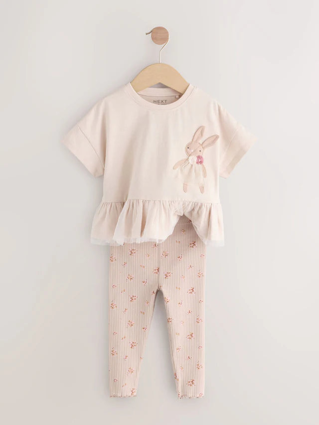|Girl| Conjunto De Blusa e Leggings De Manga Curta Com Estampa De Coelho Rosa Claro (3 meses a 7 anos)