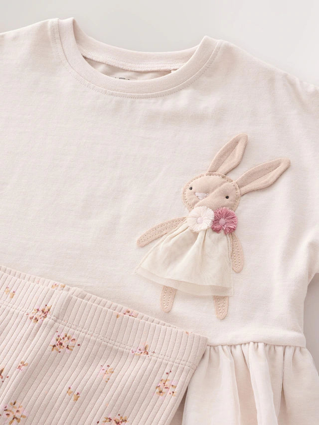 |Girl| Conjunto De Blusa e Leggings De Manga Curta Com Estampa De Coelho Rosa Claro (3 meses a 7 anos)