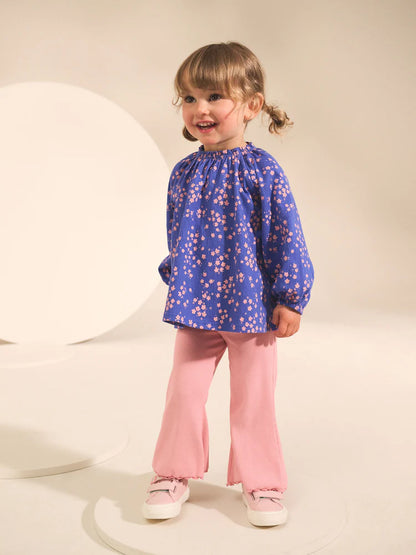 |Girl| Conjunto De Blusa e Leggings De Manga Comprida Com Estampa Floral Azul (3 meses a 7 anos)