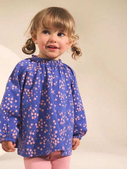 |Girl| Conjunto De Blusa e Leggings De Manga Comprida Com Estampa Floral Azul (3 meses a 7 anos)