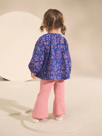 |Girl| Conjunto De Blusa e Leggings De Manga Comprida Com Estampa Floral Azul (3 meses a 7 anos)