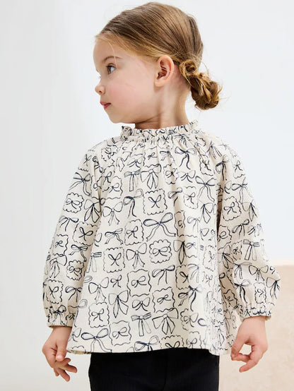 |Girl| Conjunto De Blusa e Leggings De Manga Comprida Com Laços Pretos e Brancos (3 meses a 7 anos)