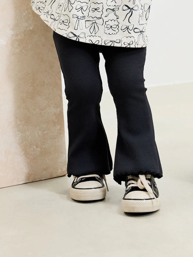 |Girl| Conjunto De Blusa e Leggings De Manga Comprida Com Laços Pretos e Brancos (3 meses a 7 anos)