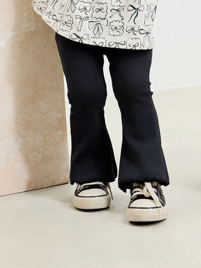 |Girl| Conjunto De Blusa e Leggings De Manga Comprida Com Laços Pretos e Brancos (3 meses a 7 anos)