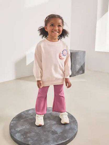 |Girl| Conjunto De Blusa e Calça Flare Pink Stars (3 meses a 7 anos)